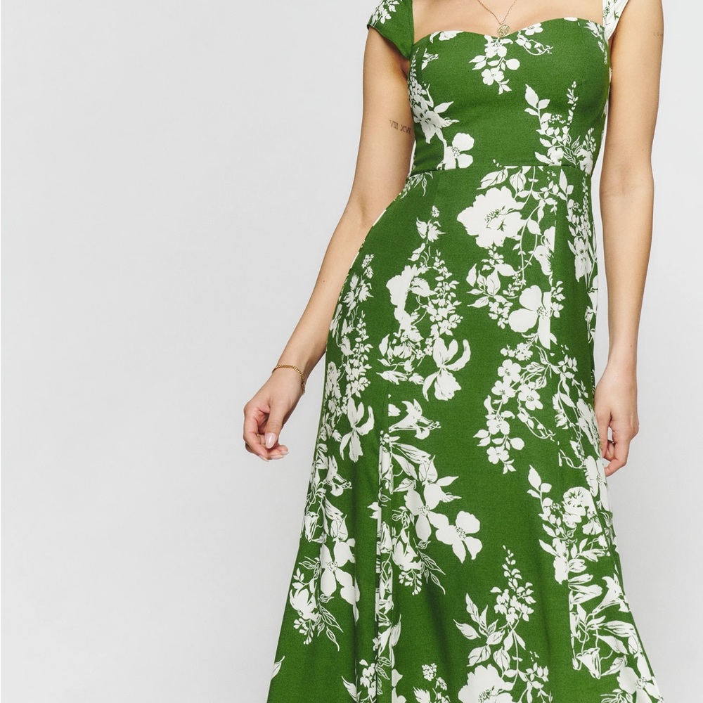 Reformation Green and White Floral Maxi Dress